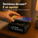 Despertador Digital com Carregador Sem Fio 15W Relógio com Temperatura Alarme Duplo e USB Preto