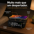 Despertador Digital com Carregador Sem Fio 15W Relógio com Temperatura Alarme Duplo e USB Preto