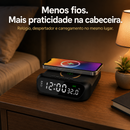 Despertador Digital com Carregador Sem Fio 15W Relógio com Temperatura Alarme Duplo e USB Preto