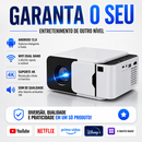 Projetor T6 Mini com Android 13, Wi-Fi 2.4G/5G, resolução nativa HD e suporte a conteúdos de até 4K.