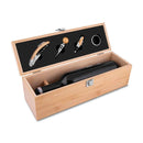 Kit Vinho com Caixa de Bambu: Saca-rolha, Corta-gotas, Bico e Tampa
