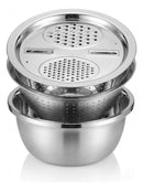 Kit 4 Em 1 Bacia Bowl Ralador Fatiadora Inox Tigela Vasilha