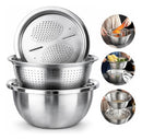 Kit 4 Em 1 Bacia Bowl Ralador Fatiadora Inox Tigela Vasilha