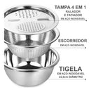 Kit 4 Em 1 Bacia Bowl Ralador Fatiadora Inox Tigela Vasilha