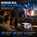 Projetor T6 Mini com Android 13, Wi-Fi 2.4G/5G, resolução nativa HD e suporte a conteúdos de até 4K.