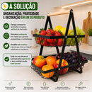 Fruteira 2 Andares de Mesa em Metal e Madeira Organizador Moderno para Cozinha