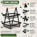 Fruteira 2 Andares de Mesa em Metal e Madeira Organizador Moderno para Cozinha