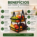 Fruteira 2 Andares de Mesa em Metal e Madeira Organizador Moderno para Cozinha