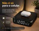 Despertador Digital com Carregador Sem Fio 15W Relógio com Temperatura Alarme Duplo e USB Preto